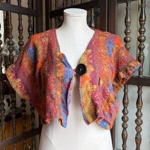 CHIARA Vintage 90s Striped Multicolor Wool Cropped Boho Hippie Cardigan One Size